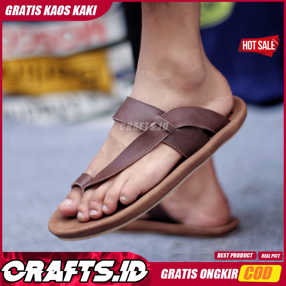 CRAFTS IMPLUSE SANDAL KULIT PRIA BLACK BROWN SENDAL CASUAL PRIA