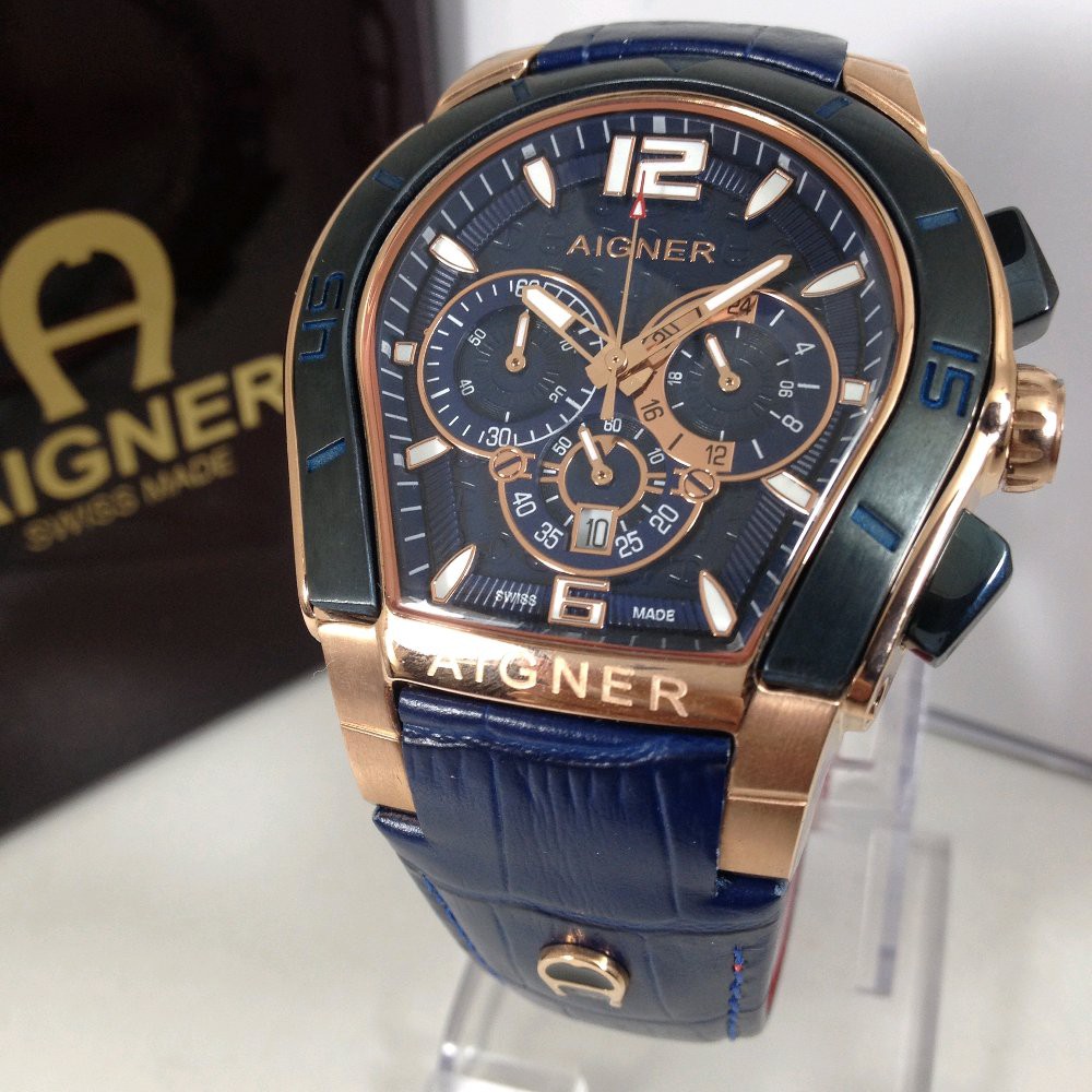Jam Tangan Pria Aigner palermo blue rosegold ERK Premium