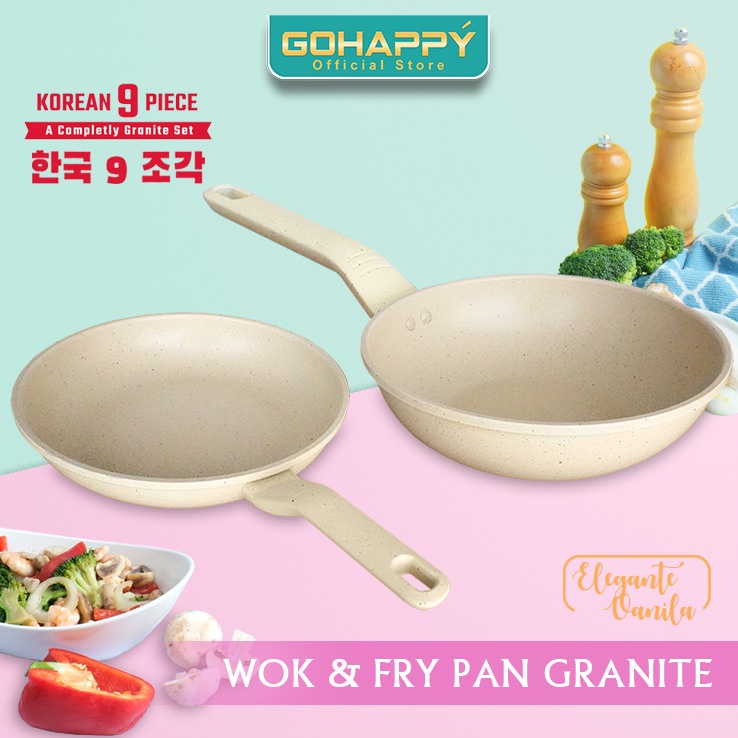 Panci Pastel KOREAN SET 9 PCS GOHAPPY GHK90 | Wajan lengkap Perlengkapan dapur | Cookware Steamer Frypan saucepan wokpan