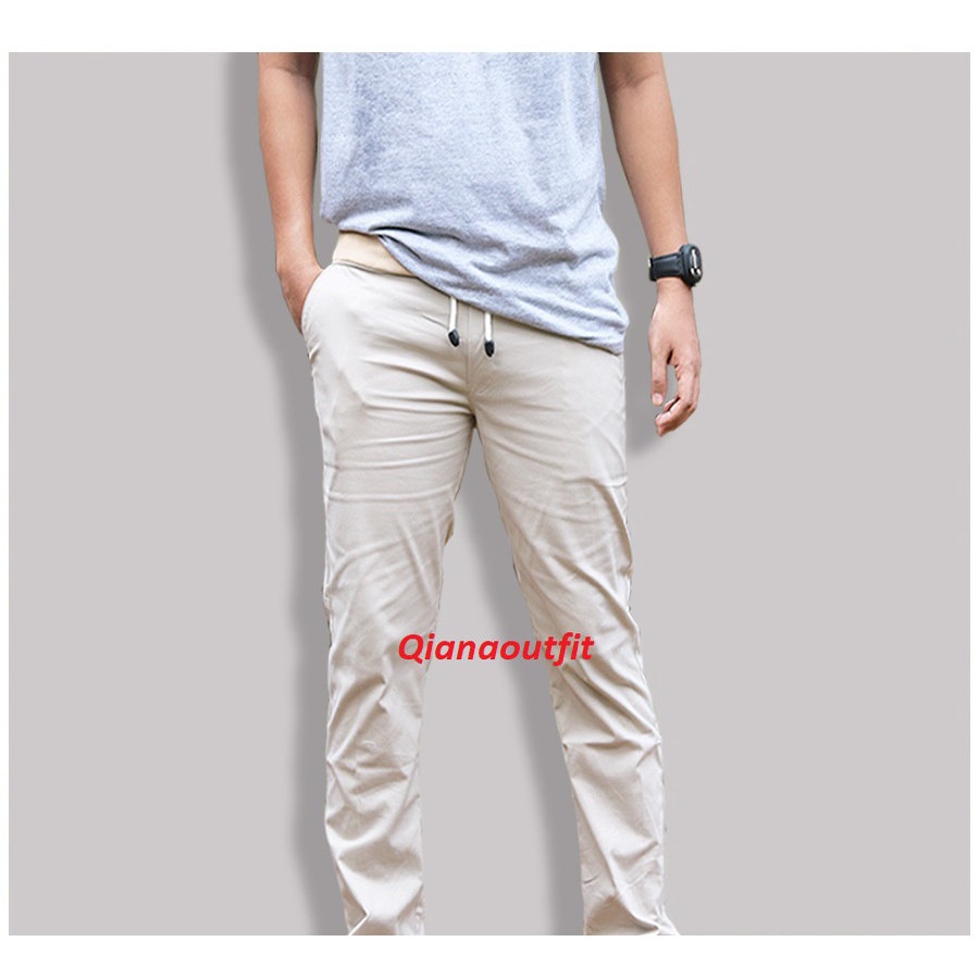 CELANA CHINOS COWOK PANJANG KARET PINGGANG RIP KOLOR / CELANA RIP PANJANG / CHINO PANTS CHINOS KATUN