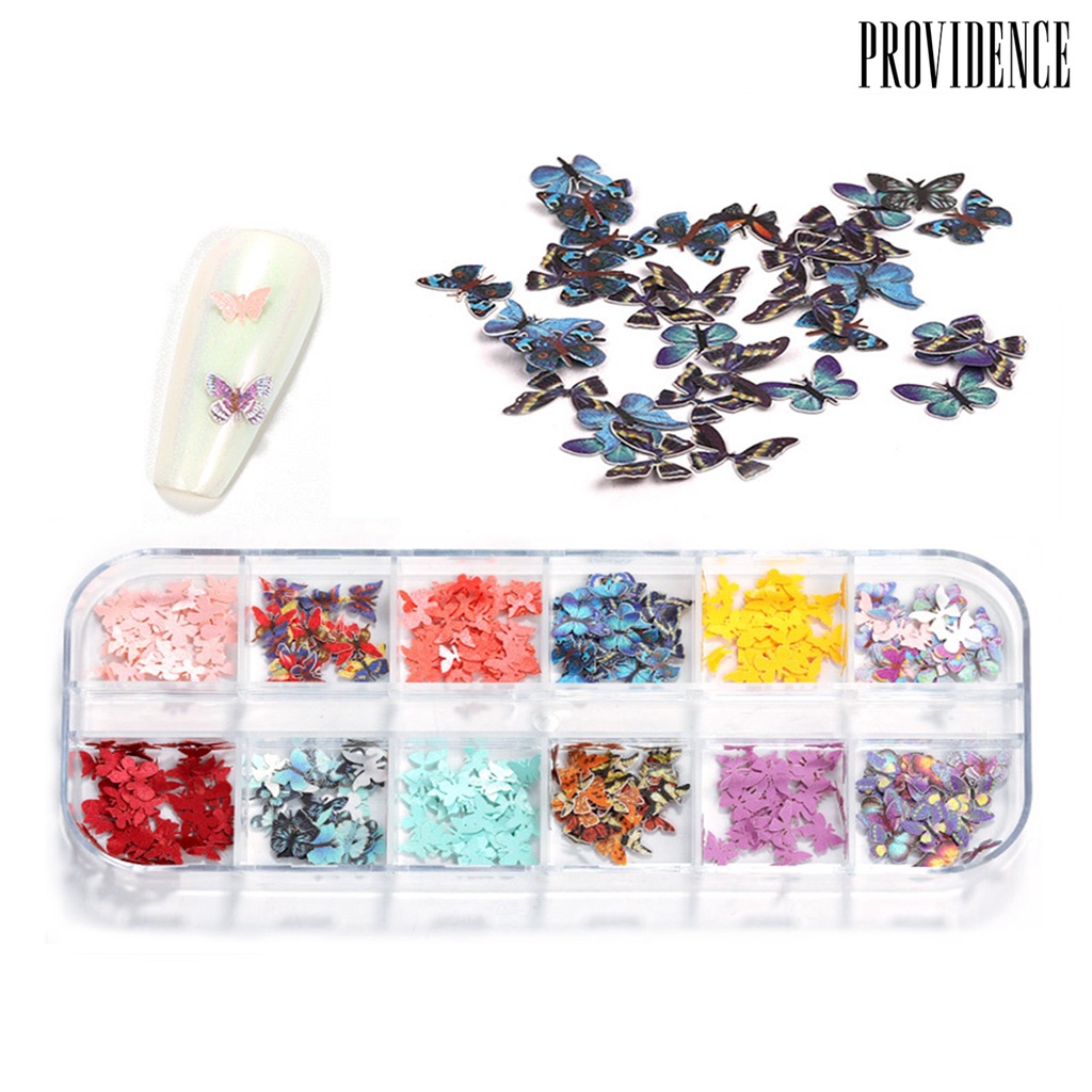 Providence 1 Box 12 Colors Christmas Manicure Art 3D Butterfly Glitter Foil Nail Sticker