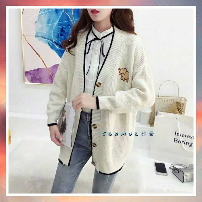 WOMAN KNIT CARDIGAN ELEPHANT SWEATER JACKET JAKET WANITA MUSIM DINGIN