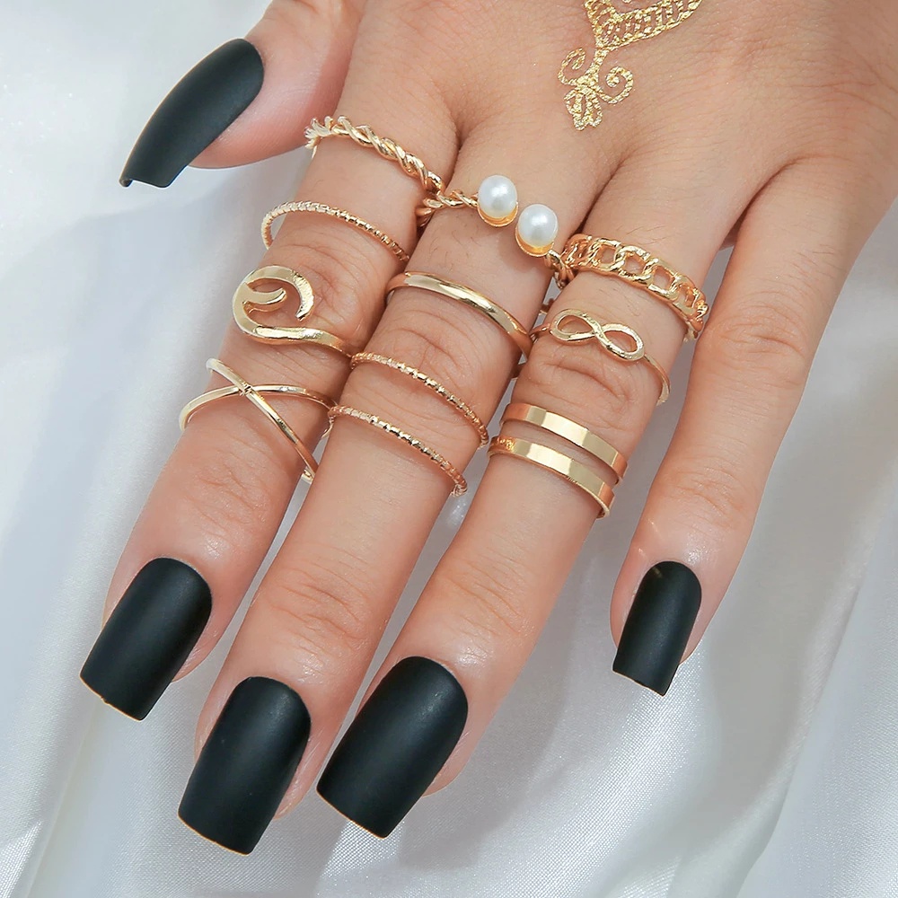 10 Piece/Set Retro Bohemian Alloy Imitation Pearl Simple 8 Word Rings Set