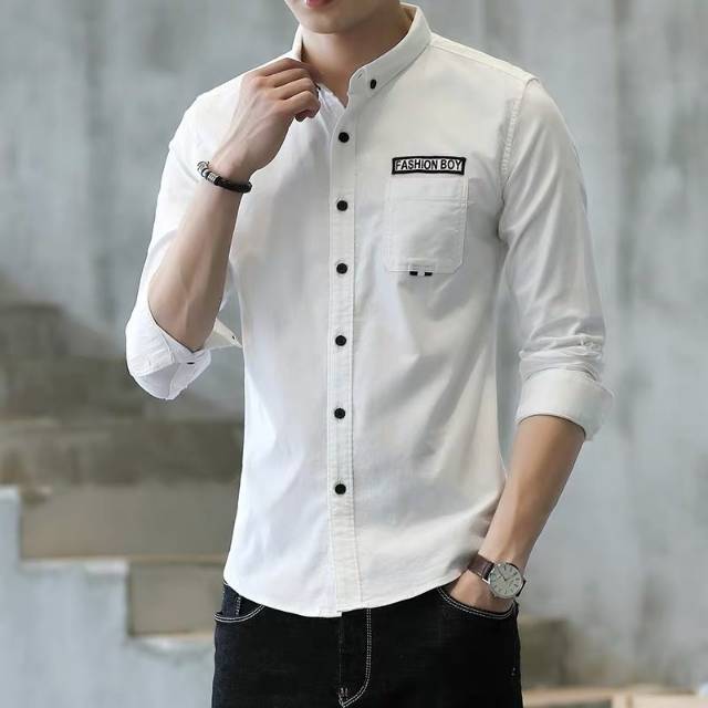 TOTOTAshop.Kemeja HANZO pria slimfit,Logo aplikasi BORDIR.Bahan cotton stretct Lengan panjang