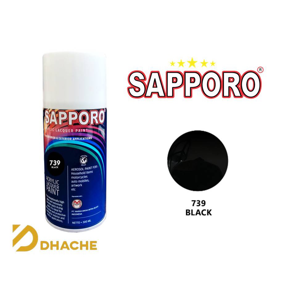 Cat Semprot Sapporo Black 739 300ml,Cat semprot warna HITAM GLOSSY UNTUK VELG