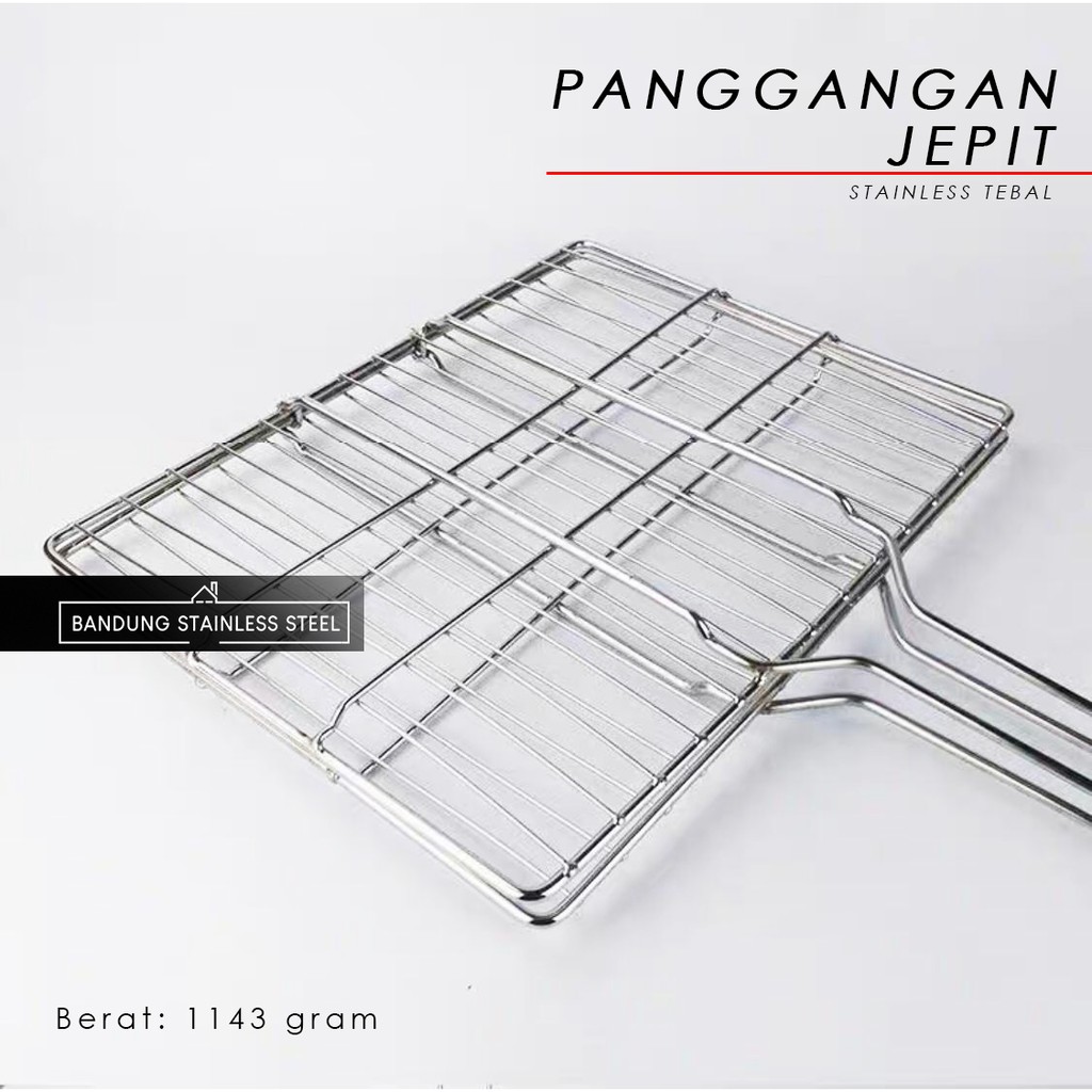 Panggangan Jepit JUMBO BESAR Barbeque BBQ Grill ikan daging lobster stainless steel tebal bakaran