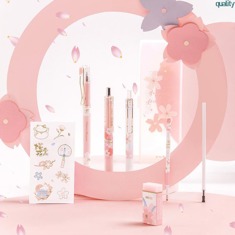 Pulpen Gel 0 5mm Quick Dry Motif Bunga Sakura Warna Hitam Untuk