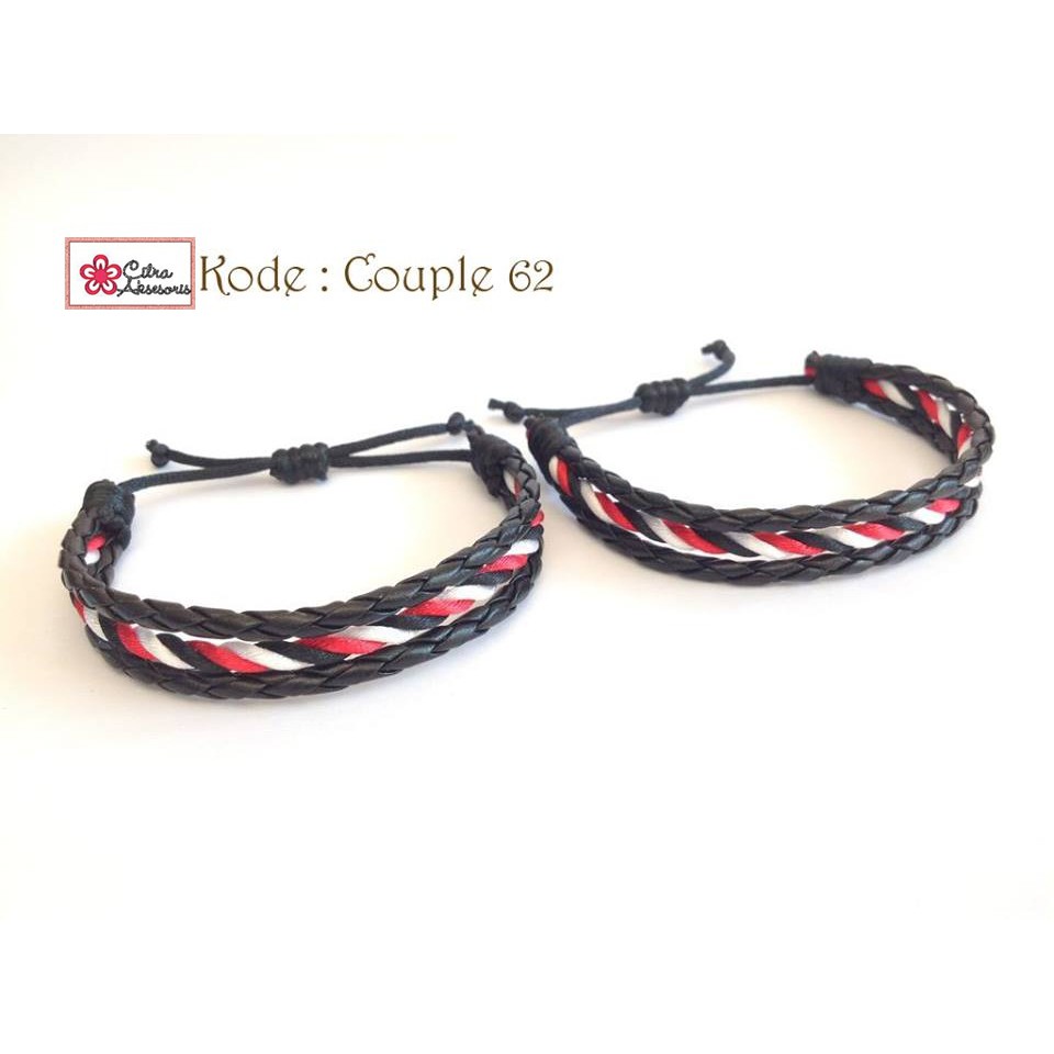 Gelang Couple  Tali Kulit dan Tali Twist Triwarna Couple 62