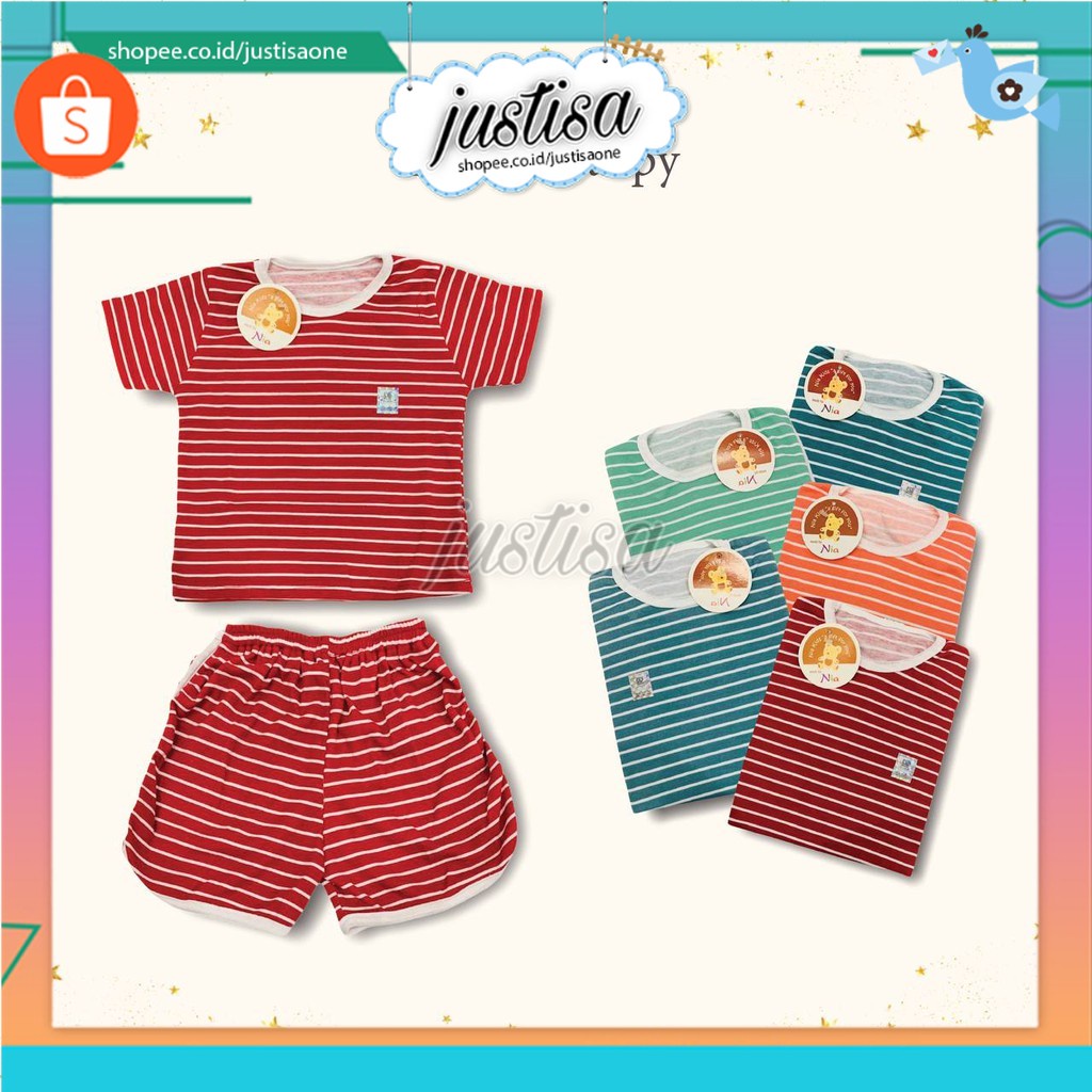 Promo !! SETELAN BAJU OBLONG BAYI NIA STRIPY PREMIUM LENGAN PENDEK - BAJU SETELAN OBLONG PENDEK BAYI NIA