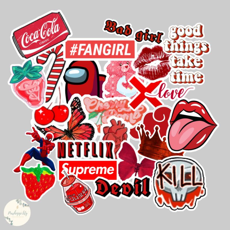 

22 PCS STICKER AESTHETIC MERAH