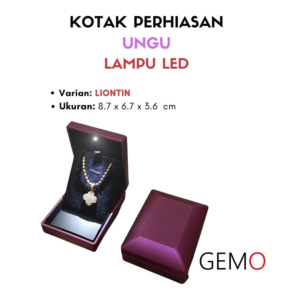 Kotak Perhiasan Berlampu Warna Ungu Set / Cincin / Liontin / Gelang / Kalung Koye / Jewelry Box Tempat Perhiasan Lampu LED Murah Cocok Untuk Gift / Hadiah, Lamaran, Mahar Pernikahan, Hantaran Tunangan, Seserahan Pernikahan