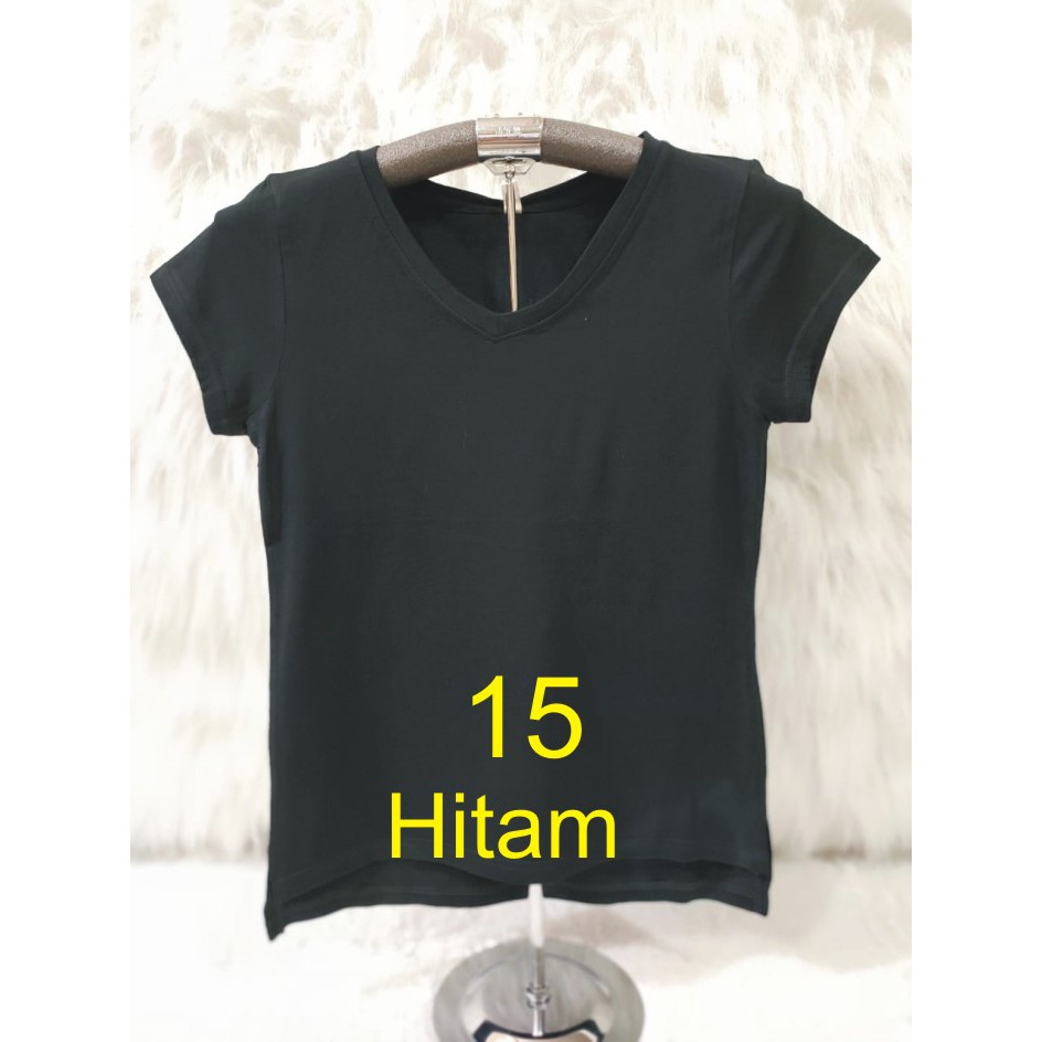 KAOS ATASAN WANITA V NECK GROSIR MURAH-HITAM