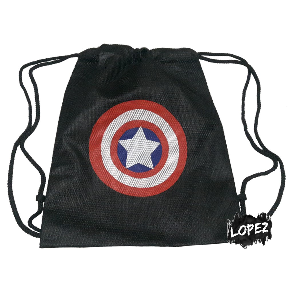 Tas Jaring Captain America / Tas Serut Superhero Steve Rogers / String Bag Avenger Avengers Lopez