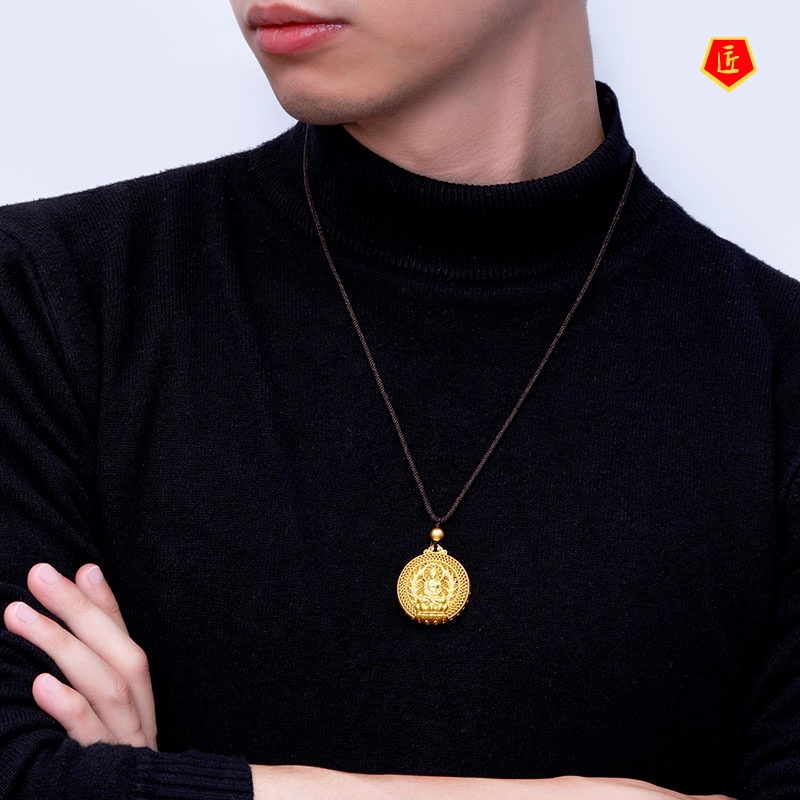 [Ready Stock]Amitabha Necklace Gold Compass Pendant for Men and Women