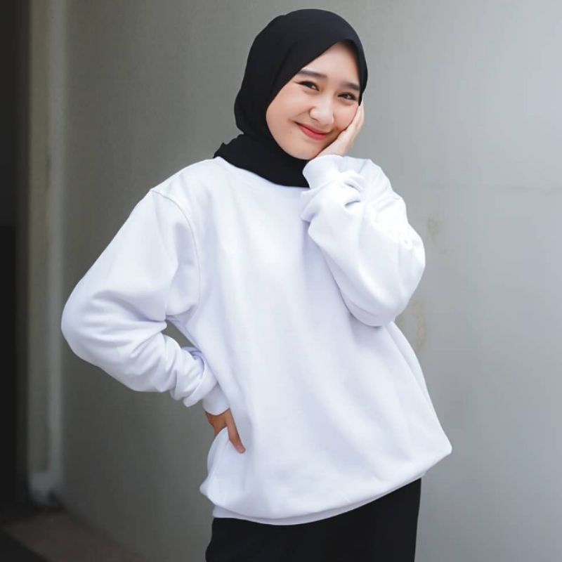 DEAREST BAHAN FLEECE SWEATER OBLONG CREWNECK WANITA-OBLONG POLOS PUTIH