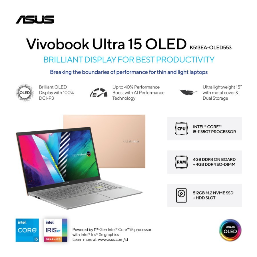 Laptop Asus VivoBook K513EA-OLED553 i5-1135G7 8GB SSD 512GB 15,6"