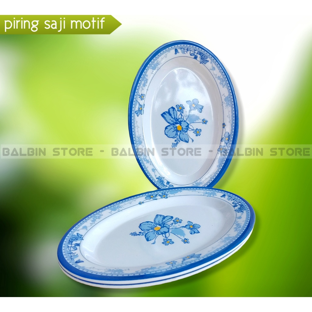 Balbin 3 pcs piring saji melamin - piring oval melamine motif - piring lonjong - piring lodor - piring lauk - piring melanin tebal sni