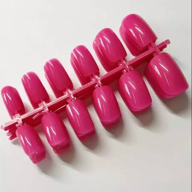 Kuku Palsu Fake Nails 12pcs Short Round Warna Rose Red