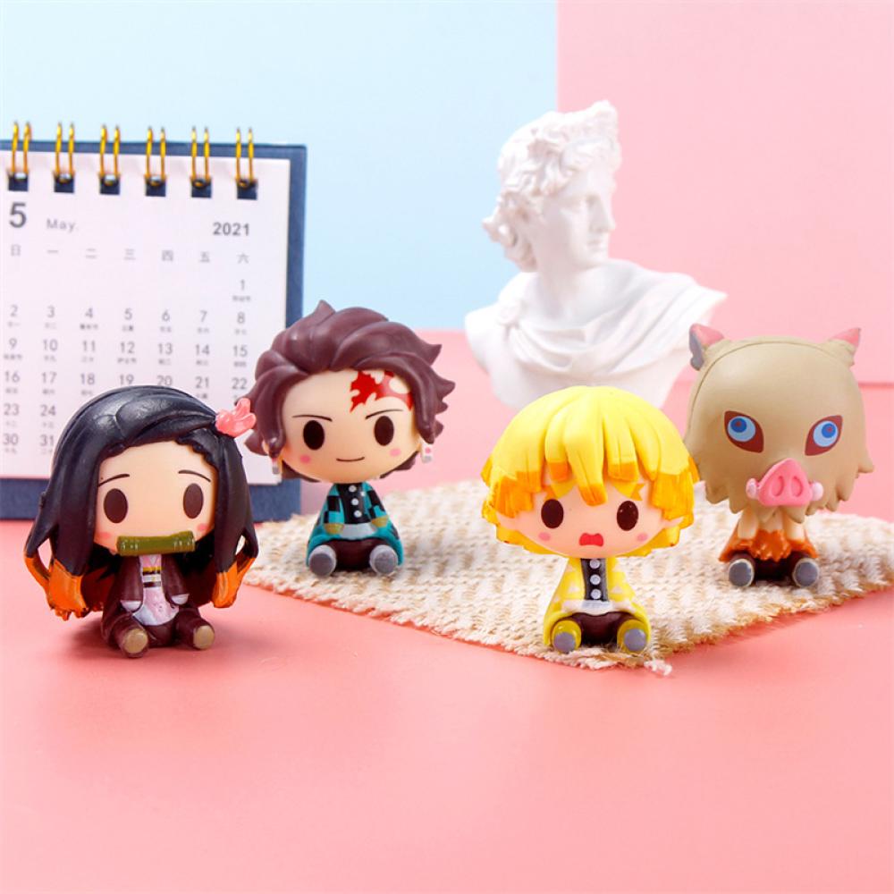 Timekey 4PCS Miniatur Action Figure Demon Slayer Kimetsu No Yaiba Mini Tanjirou Nezuko Kyoujurou Giyuu J1R8