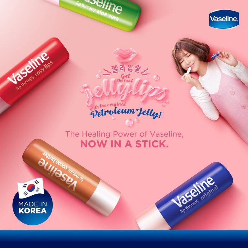 100% ORIGINAL KOREA VASELINE LIP THERAPY LIP BALM STICK ALOE VERA COCOA BUTTER ROSY 4.8G