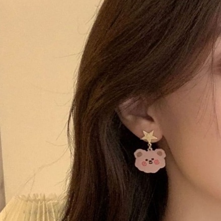 Anting AT51 Bear Pink /Earring / aksesoris /Accessories /Deluna BB