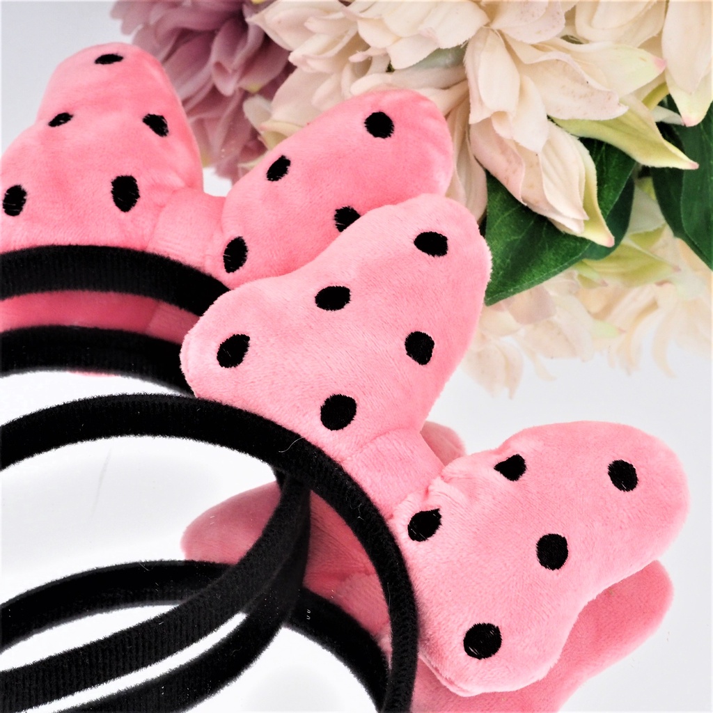 Bando Boneka Pita Polkadot Minnie Tebal Bulu Halus Lembut Aksesoris Rambut Wanita Anak Perempuan Bagus