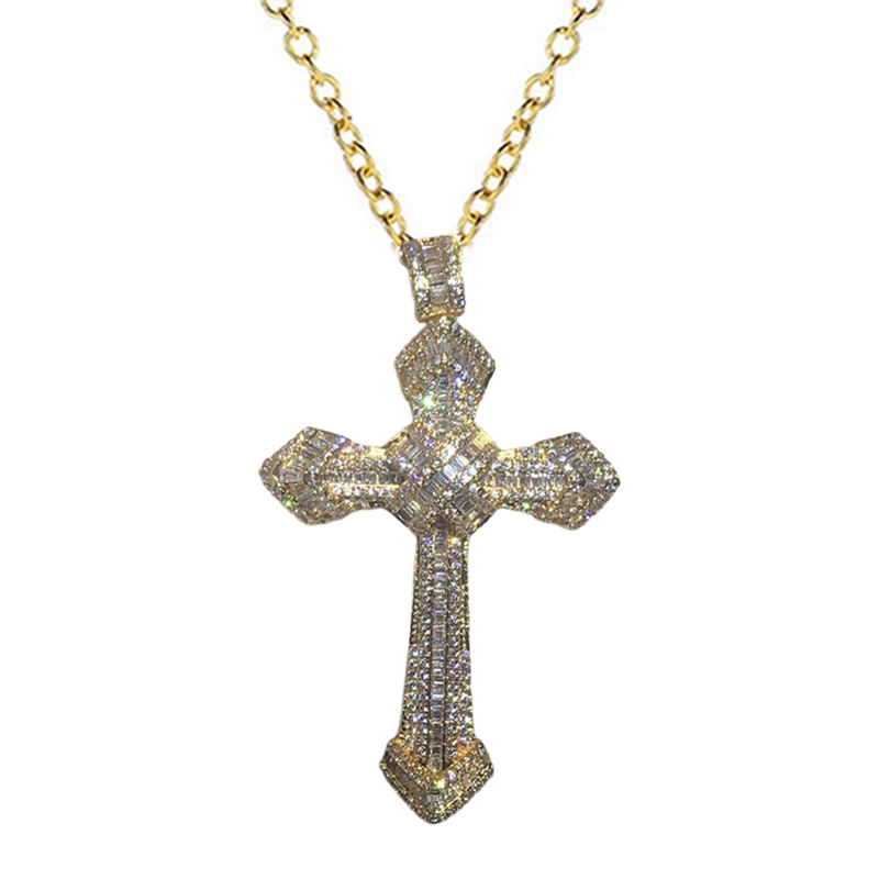 Handmade Kalung 925 Sterling Silver Dengan Liontin Salib Besar 5a Zircon Berlian Cz Buatan Tangan Untuk Pesta Pernikahan