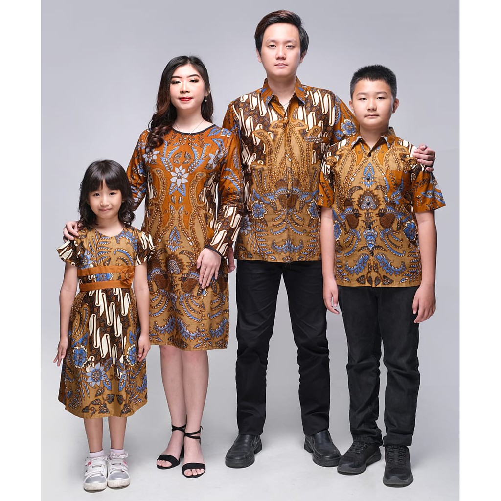 BAJU BATIK KELUARGA TUNIK KEMEJA PRIA BAJU ANAK SARIMBIT COUPLE SAVERIA COKLAT