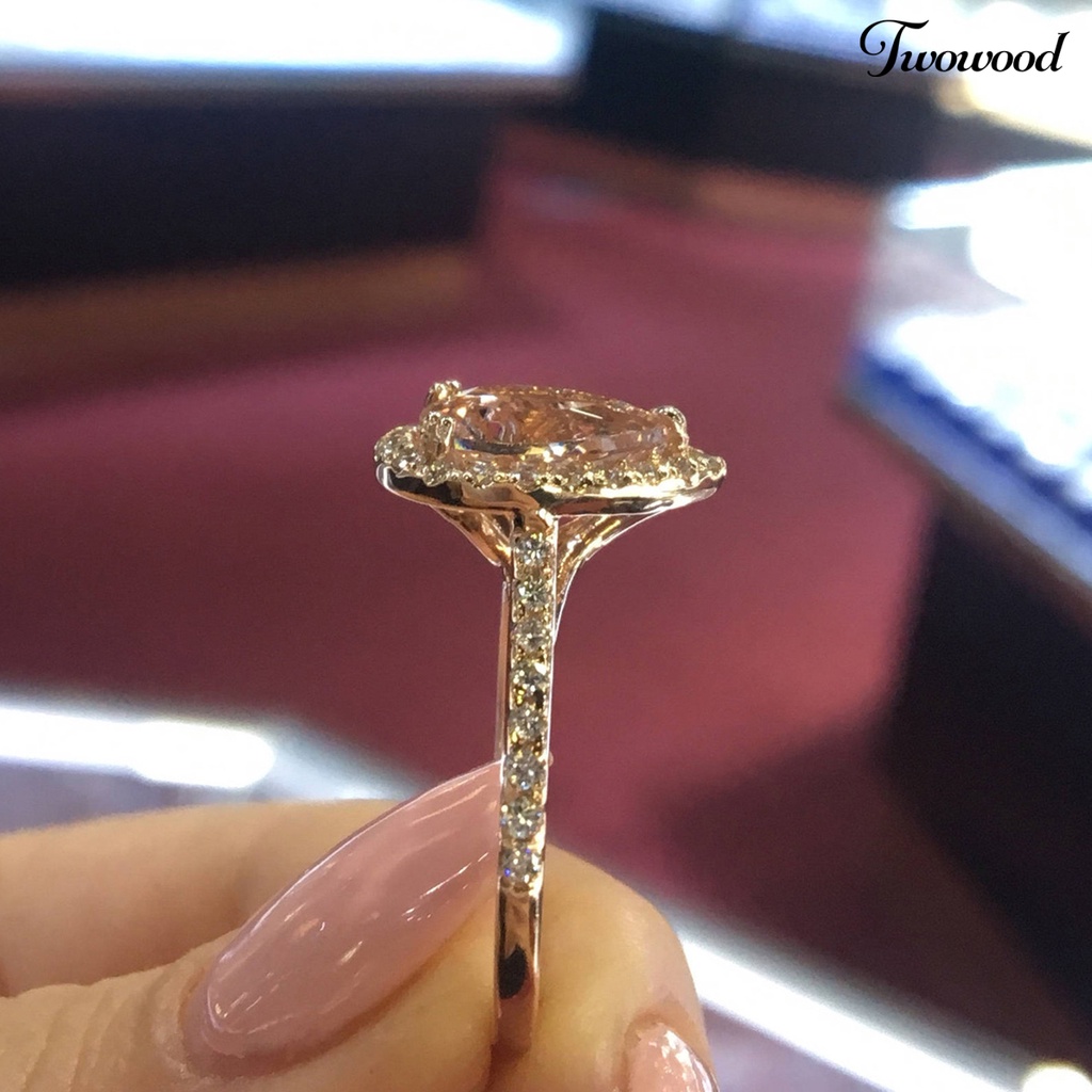 Cincin Jari Portable Bentuk Water Drop Aksen Berlian Imitasi Untuk Wanita