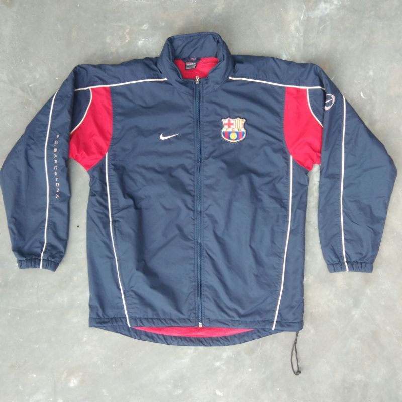 Jaket Nike Team FC Barcelona Tahun 1999 Navy Size L Musim Sepakbola Vintage Original