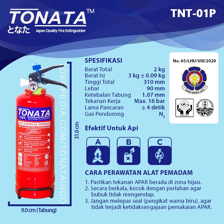 Alat Pemadam Api Ringan Dry Chemical Powder Kapasitas 1 Kg Tonata