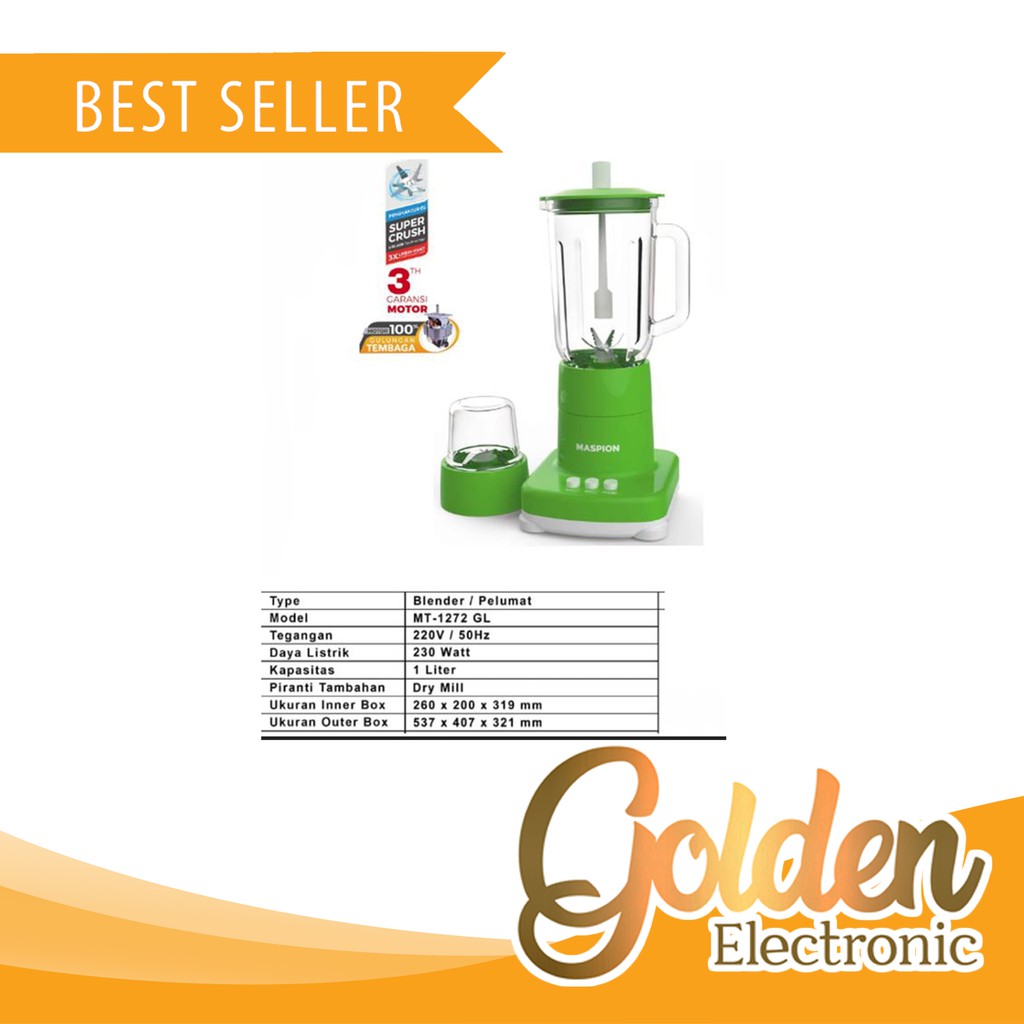 Maspion MT-1272GL Blender MT 1272 Gelas kaca 1 Liter 2in1 - Surabaya