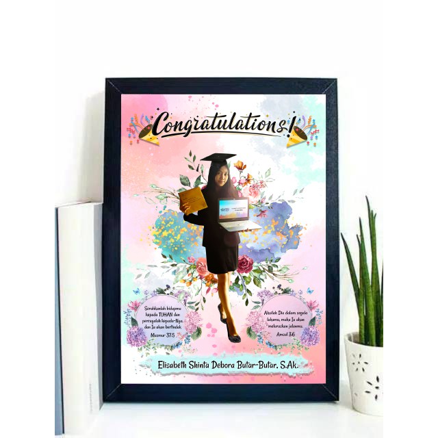 Desain Edit Foto Sketsa kado wisuda / ulang tahun / hadiah pernikahan cetak DESIGN + CETAK + BINGKAI