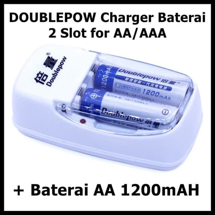 DOUBLEPOW Charger Baterai 2 slot AA AAA with 2 PCS AA Battery 1200mAH