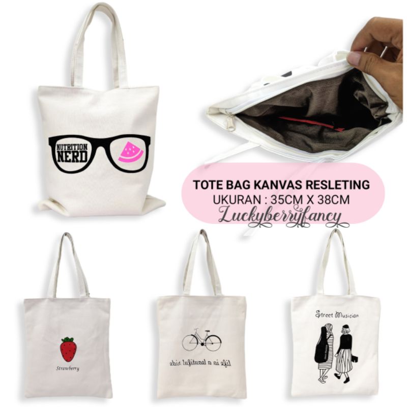 Tote bag Kanvas Resleting
