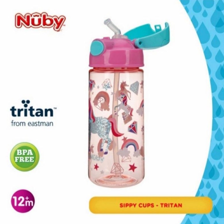 NUBY Tritan Flip It Straw Bottle 450ml Botol Minum Anak Botol Sedotan