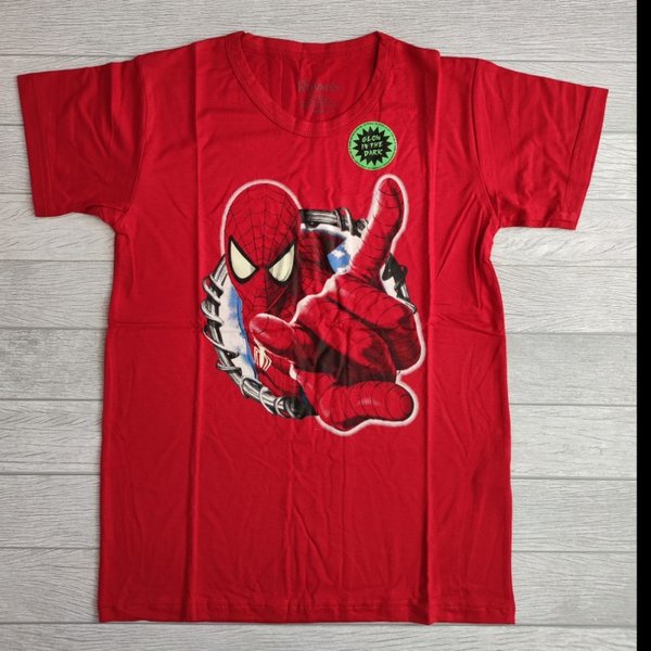 Kaos Spiderman Anak Laki Laki Merah Glow In The Dark Rhymes Baju Cowok Tanggung 12 Tahun Premium