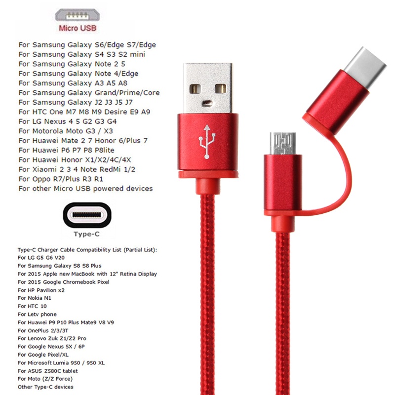 Cre 2 in 1 Kabel Charger USB 2.0 Male Ke USB 3.1 Tipe C Fleksibel Flexible