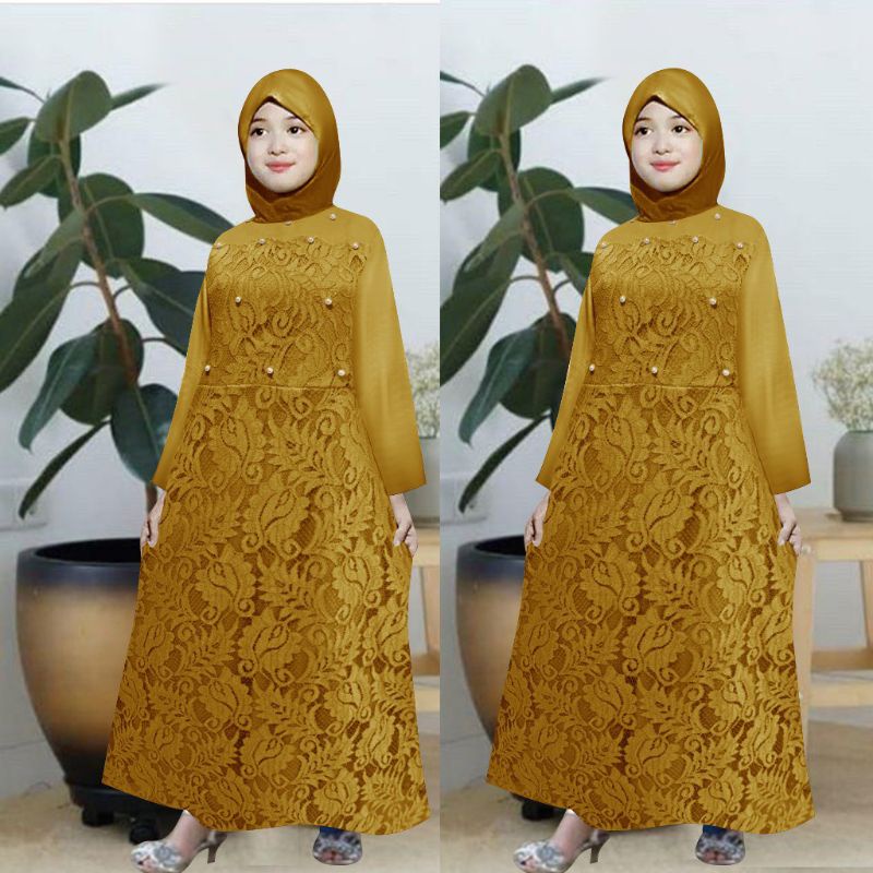 BAJU DRESS GAMIS KID KIDS ANAK WANITA PEREMPUAN MUSLIM BRUKAT BROKAT BUNGA IMPORT PREMIUM PESTA KONDANGAN UMROH NAIK HAJI AURORA KIDS DRESS UMUR 4 5 6 7 8 9 10 11 12 13 TAHUN WARNA POLOS KUNING MUSTARD KUBUS KUNYIT