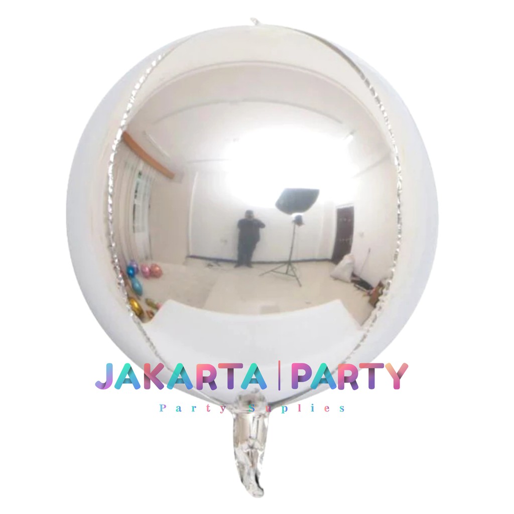 Balon Foil Bulat Orbz Silver / Balon Orbs 4D Helium Quality / Balon Orbz