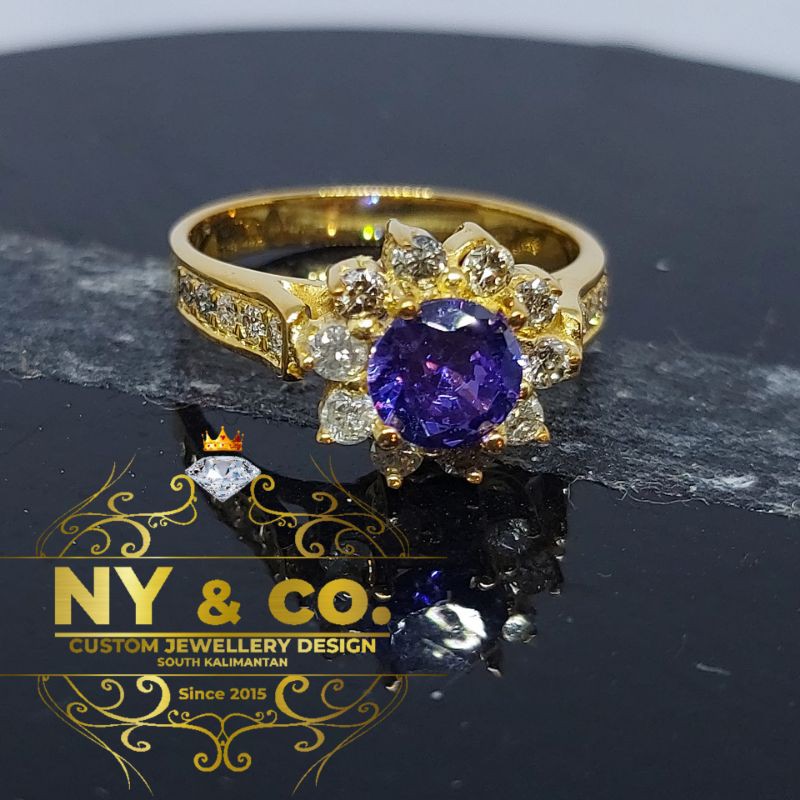 cincin  Batu Kecubung dengan  berlian Asli