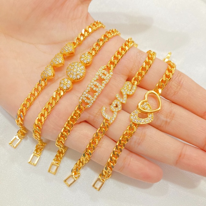 Gelang Anak Rantai Titanium Lapis Emas 24k