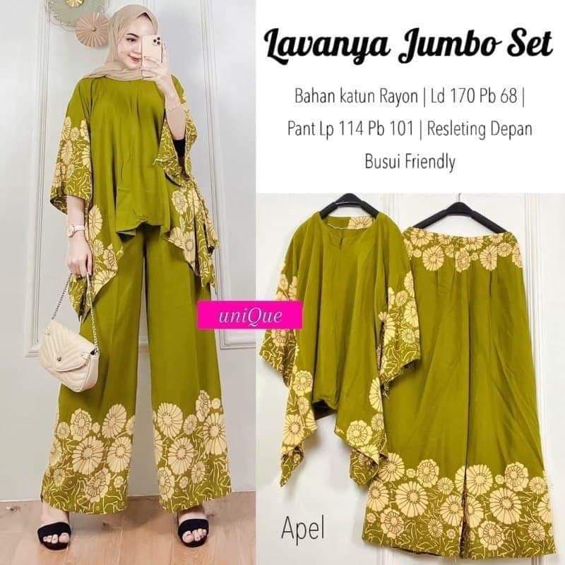 Lavanya Waka Set Jumbo - One Set Wanita Kekinian Rayon Batik Setelan Wanita Celana Panjang LD 140 cm