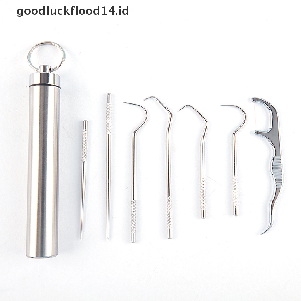 [OOID] 8Pc Portable Stainless Steel Metal Toothpick Bag Set Reusable For Outdoor Picnic ID