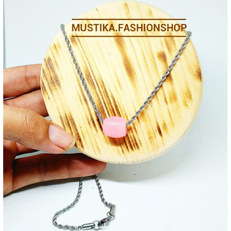 Kalung Titanium Batu Giok Cina Model Tabung PRIA WANITA ASLI GIOK NATURAL