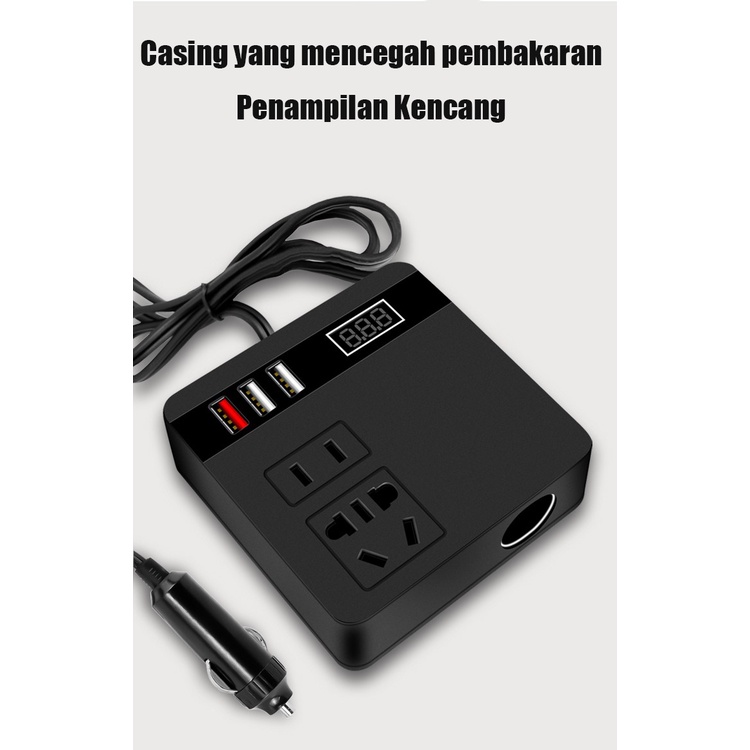 (ada stok, dikirim dari jakarta) Inverter mobil AC 12V/24V Ke DC 110V/220V konverter mobil 3 outlet 3 adaptor port USB dengan skelar pengaman