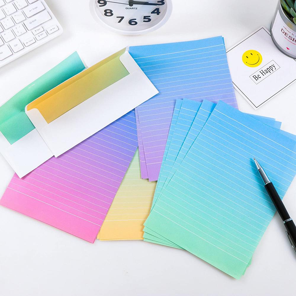 Lanfy Kertas Alat Tulis Tulisan Untuk Pelajar Anak Rainbow Warna-Warni Stationary Lined paper Letter paper