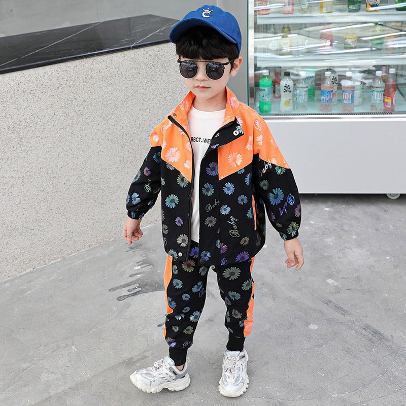 Promo !! Setelan baju anak cowok - setelan jacket baby many flower import uk 3th-6th