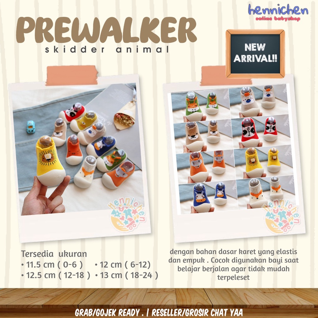 Sepatu kaos kaki bayi karet Skidder PREWALKER Premium Sol KARET ANIMAL CUTE