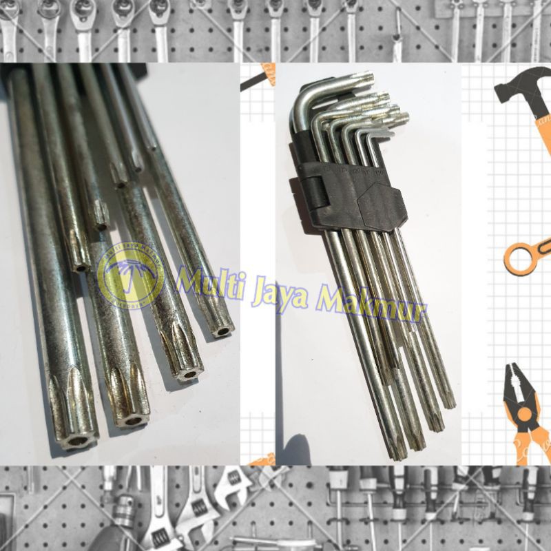 Kunci L Bintang Lubang long Set 9 PCS Hex Key Wrench Long Star